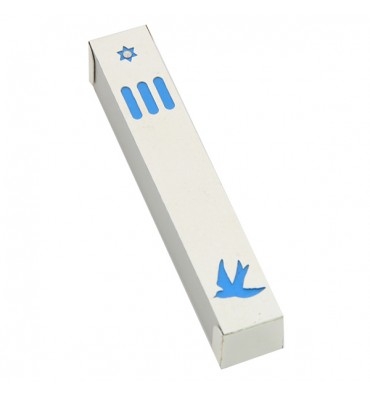 Dove Mezuzah Case - Silver & Blue by Ester Shahaf