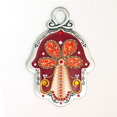 Red Tree of Life Hamsa Hand by Ester Shahaf