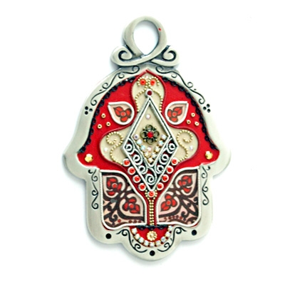 Red Oriental Hamsa Hand by Ester Shahaf