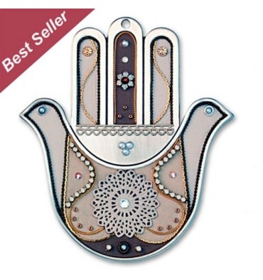 Doves and Flowers Hamsa Hand by Ester Shahaf