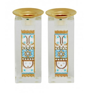 Star of David Shabbat Candlesticks - Light Blue by Ester Shahaf