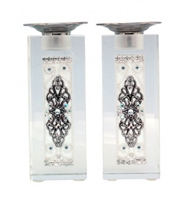 White Silver Crystal Shabbat Candlesticks by Ester Shahaf