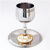 Gold & White Stainless Steel Kiddush Cup by Ester Shahaf