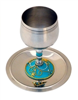Turquoise Stainless Steel Kiddush Cup by Ester Shahaf