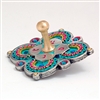 Turquoise Flower shape Pweter Dreidel by Ester Shahaf