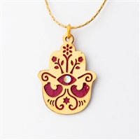 Gold & Red Hamsa Necklace by Ester Shahaf