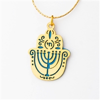 Blue Menorah Hamsa Necklace by Ester Shahaf