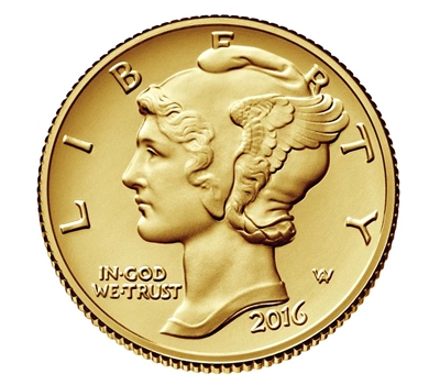Mercury Dime 2016 Centennial 1/10th Ounce Gold Coin