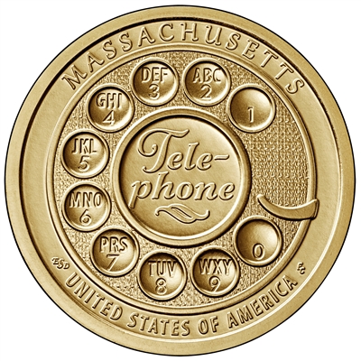 2020 D American Innovation Massachusetts - Invention of the Telephone $1 Coin - Roll of 25 Dollar Coins