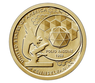 2019 P American Innovation Pennsylvania - Polio Vaccine $1 Coin - Roll of 25 Dollar Coins