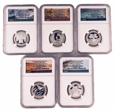 NGC PF70 2020 Early Release National Park Silver Proof Quarter 5 Coin Set