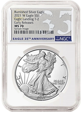 2021 W NGC MS 70 Burnished Silver Eagle Type 2 Eagle Landing Reverse 35 Anniversary Label