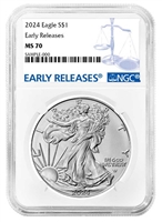 2024 NGC MS 70 Silver Eagle Reverse Early Release Blue Label