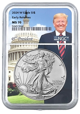 2024 NGC MS 70 Silver Eagle Eagle Landing Reverse - Trump White House Label