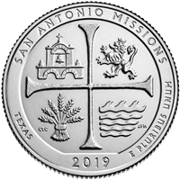 2019 - D San Antonio Missions National Historical Park, Texas National Park Quarter Quarter Single Coin