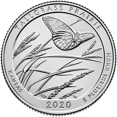 2020 - W Tallgrass Prairie National Preserve, KS Quarter Single Coin