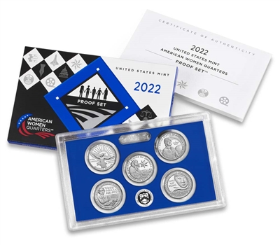 2022 - S Clad Proof American Women Quarters 5-pc Set with Box and CoA