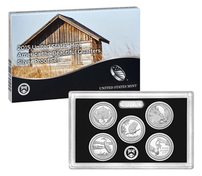 2015 - S Silver Proof National Park Quarter 5-pc. Set With Box/ COA