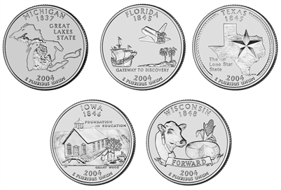 2004 P and D BU State Quarter 10 Coin Set