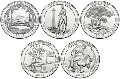 2013 P and D BU National Park Quarter 10 Coin Set
