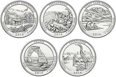 2014 P and D BU National Park Quarter 10 Coin Set