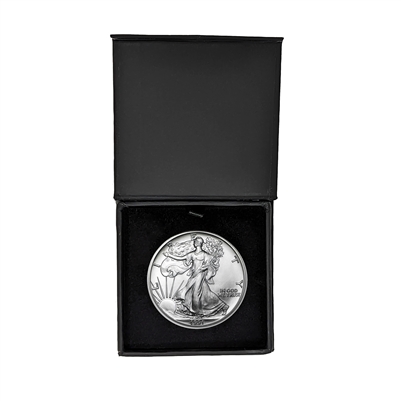 1991 U.S. Silver Eagle in Plastic Air Tite in Magnet Close Black Gift Box - Gem Brilliant Uncirculated