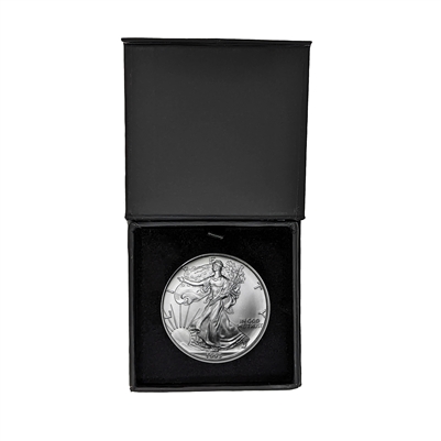 1993 U.S. Silver Eagle in Plastic Air Tite in Magnet Close Black Gift Box - Gem Brilliant Uncirculated