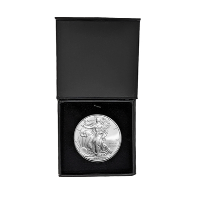 2008 U.S. Silver Eagle in Plastic Air Tite in Magnet Close Black Gift Box - Gem Brilliant Uncirculated