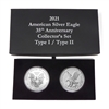 2021 U.S. Silver Eagle Type 1 and Type 2 (New Reverse) in Plastic Air in Specialty Anniversary Box