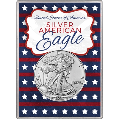 2025 U.S. Silver Eagle in Patriotic American Flag Gift Holder - Gem Brilliant Uncirculated