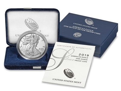2019 W Proof American Silver Eagle 1 Ounce Coin in OGP with CoA