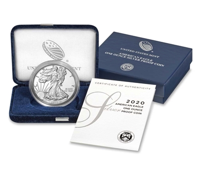 2020 W Proof American Silver Eagle 1 Ounce Coin in OGP with CoA