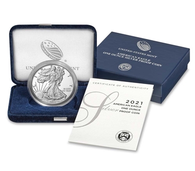 2021 W Proof American Silver Eagle 1 Ounce Coin in OGP with CoA