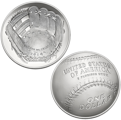 2014 National Baseball Hall of Fame Uncirculated Silver Dollar (B34) with Box and CoA