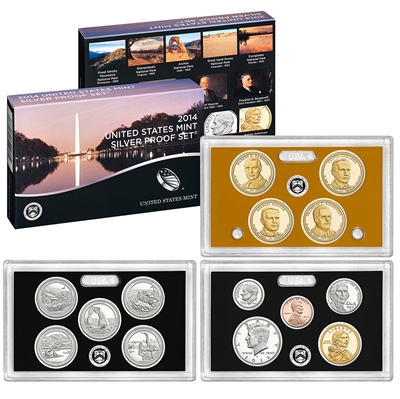 2014 U.S. Mint 14-coin Silver Proof Set - OGP box & COA