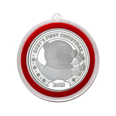 2023 Baby's First Christmas Penguin 1oz .999 Silver Medallion
in Ornament Holder