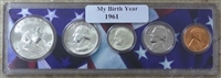 1961 Birth Year Coin Set in American Flag Holder