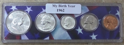 1962 Birth Year Coin Set in American Flag Holder