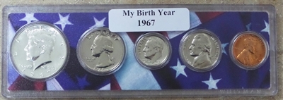 1967 Birth Year Coin Set in American Flag Holder