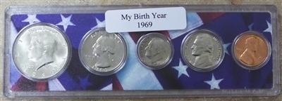 1969 Birth Year Coin Set in American Flag Holder