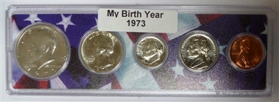 1973 Birth Year Coin Set in American Flag Holder