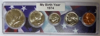 1974 Birth Year Coin Set in American Flag Holder