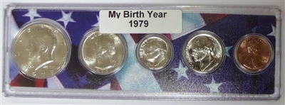 1979 Birth Year Coin Set in American Flag Holder