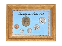 2023 Birth Year Coin Set in Oak Picture Frame with Blue Background Holder