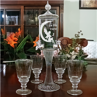 Etched  Deluxe 4 Spout Absinthe Fountain With Glasses & Spoons