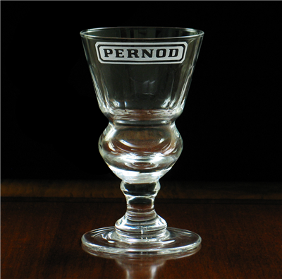 Etched Pontarlier Reservoir Blown Absinthe Glass With Facets