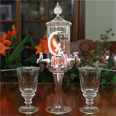 Petite 2 Spout Absinthe Fountain With Glasses & Spoons & Etching