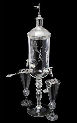 Glass & Sterling Absinthe Fountain Set With Glasses & Spoons