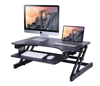 Rocelco 32" Sit To Stand Adjustable Height Desk Riser w/Easy-Lift Handles (Black)
