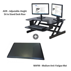 Rocelco ADR+MAFM Adjustable-Height Desk Riser w/ Medium Anti-Fatigue Mat (Black)